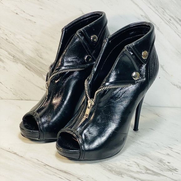 Shoe Dazzle Black High Heel Bootie Open Toe  Size 6.5 (Heel 5”) - Picture 1 of 7